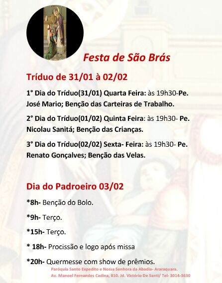 Festa em Louvor a São Brás na cidade de Araraquara - Diocese de
