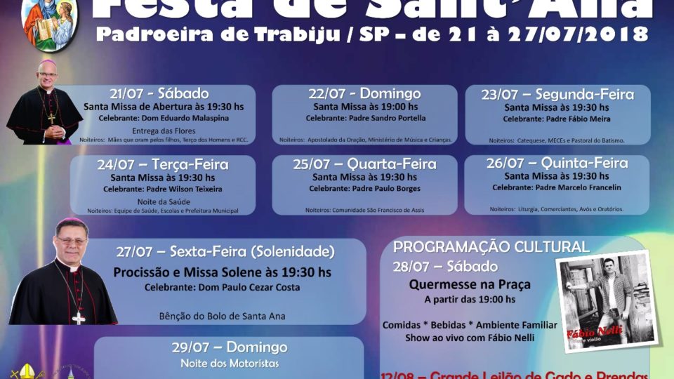 A Paróquia Sant’Ana e São Benedito de Trabiju celebra de 21 a 27 de Julho a Festa da sua Padroeira